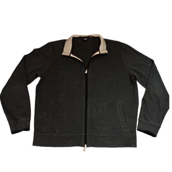 BOSS HUGO BOSS Full Zipper Gray Sweatshirt 100% Cotton Size XXL - Picture 1 of 5